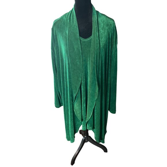 Plus By Peggy Lutz Green Textured Slinky Cardigan Short Sleeve Top Set 18/20 - Picture 1 of 11